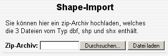 Oberfläche zum Hochladen der Shape Dateien